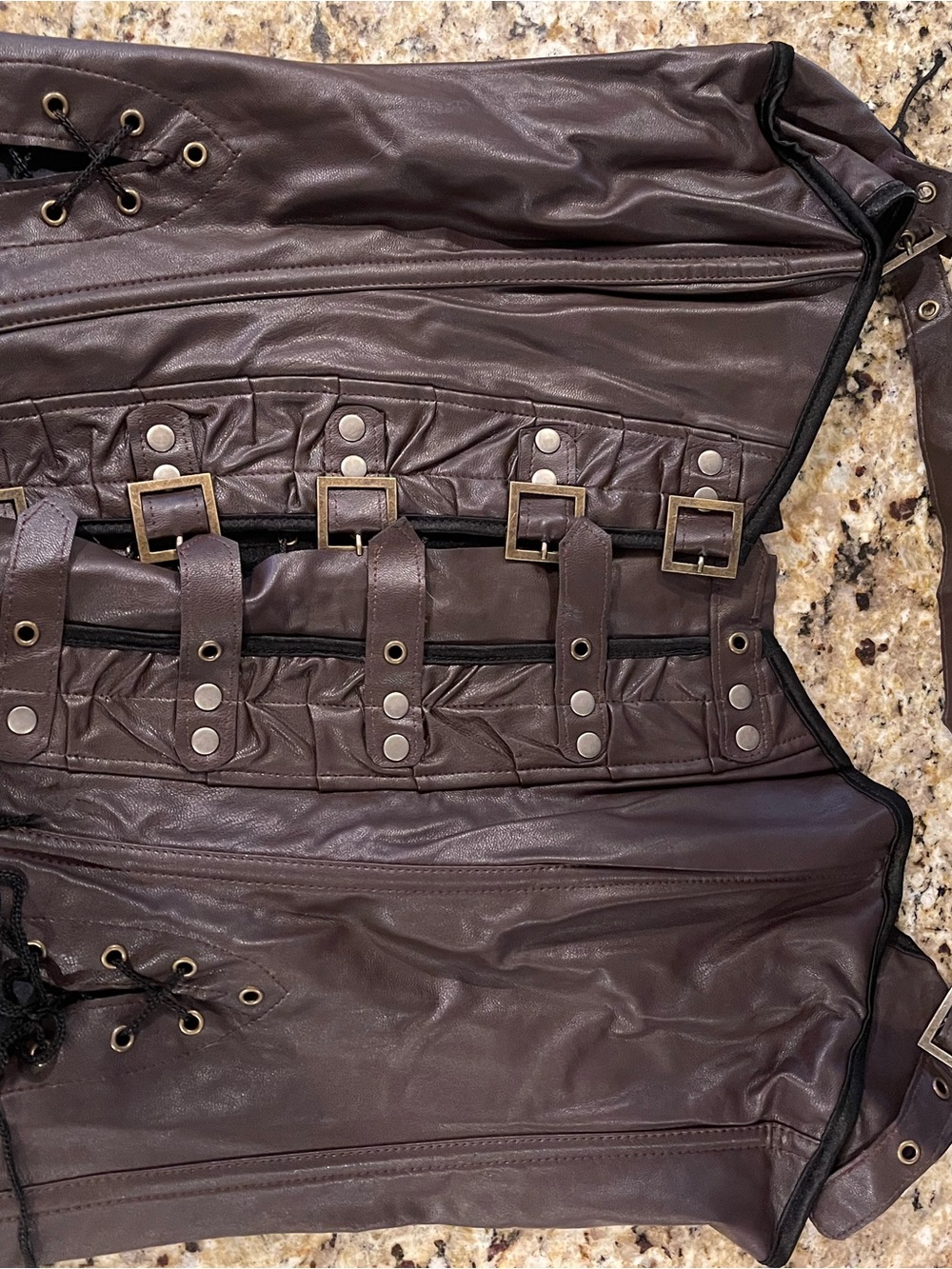 Source Unknown Dark Brown Faux Leather Corset Jacket with Buckles
